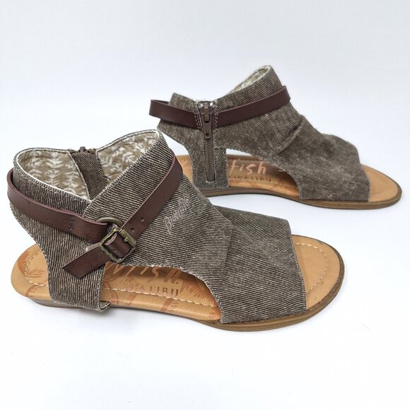 Blowfish Sandals Women's 8 Gladiator Flat Strappy Malibu Beige Fabric Open Toe - Picture 2 of 15